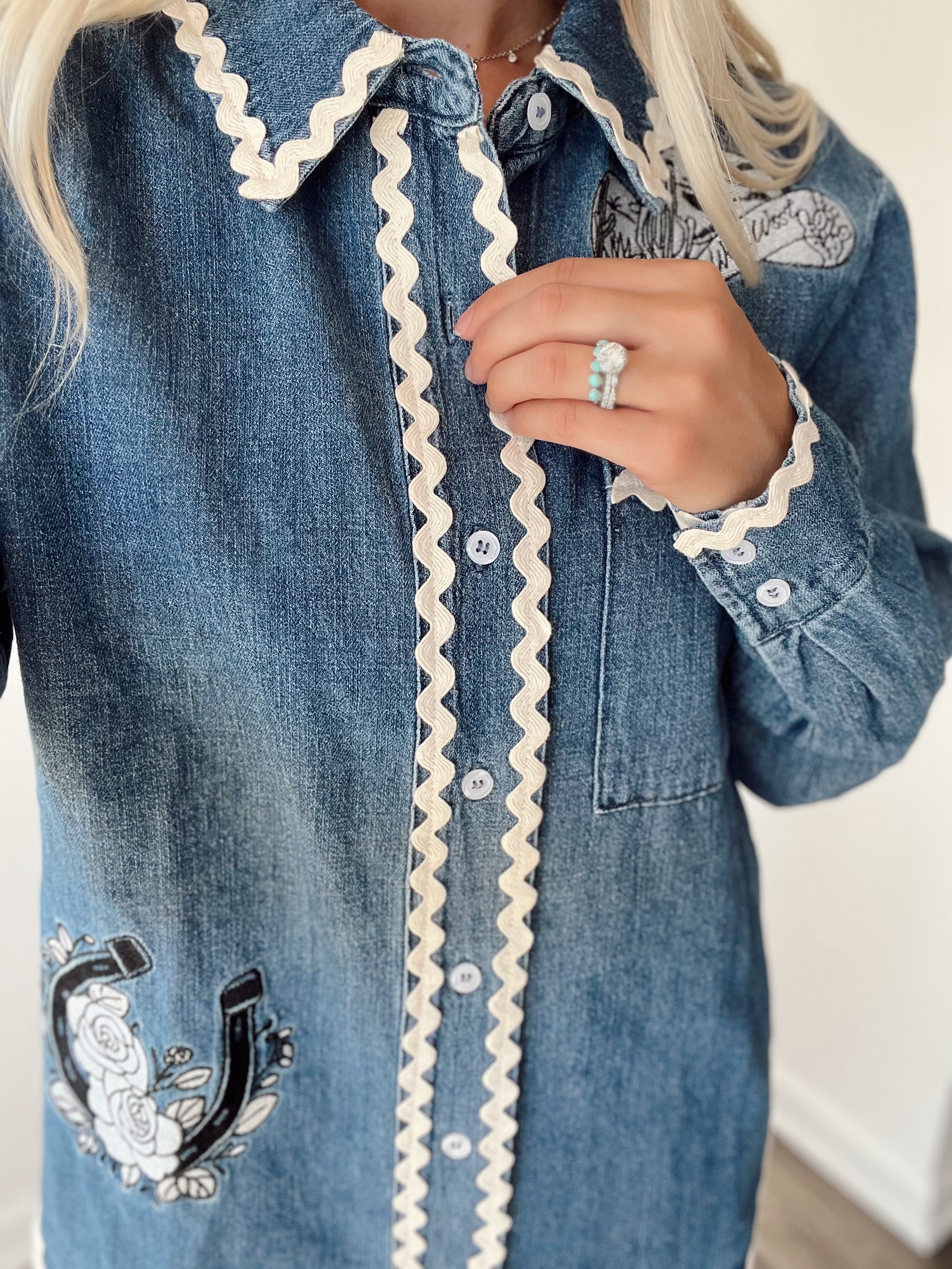 Embroidered Western Denim Top