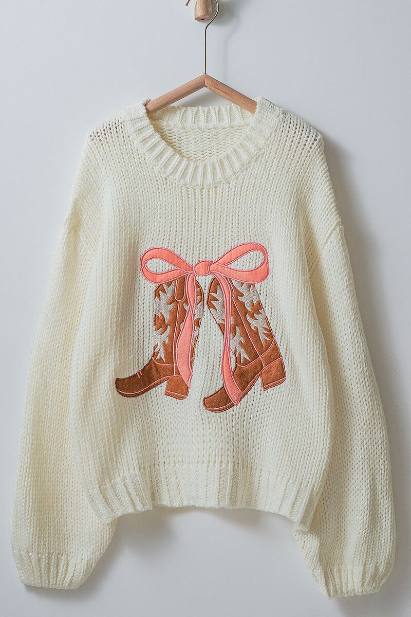 Cowboy Boots and Coquette Bow Sweater