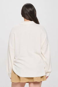 PLUS COLLARED RAW EDGE KNIT TOP: DARK OLIVE