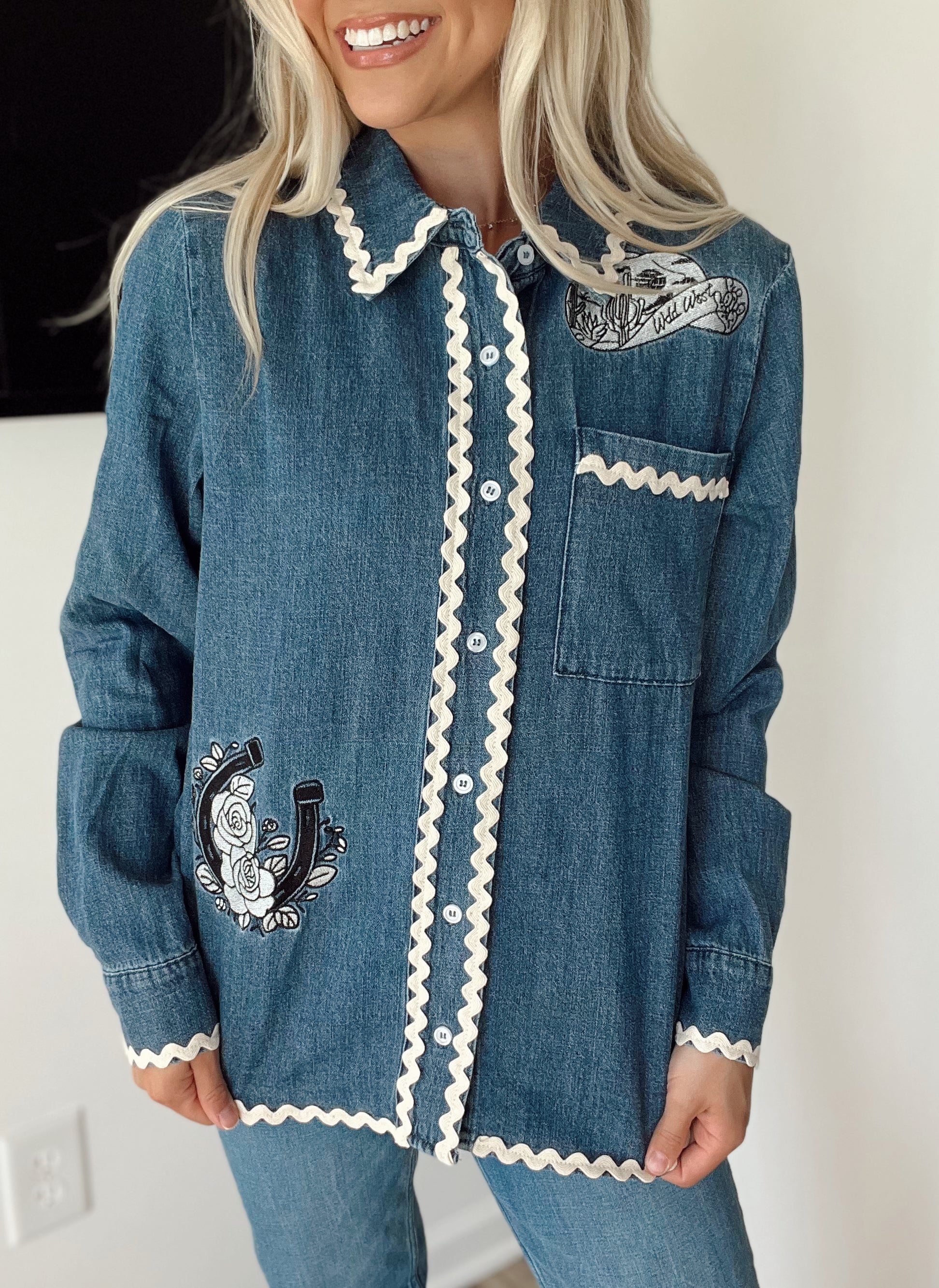 Embroidered Western Denim Top