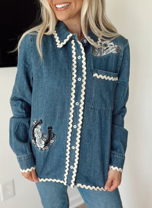Embroidered Western Denim Top