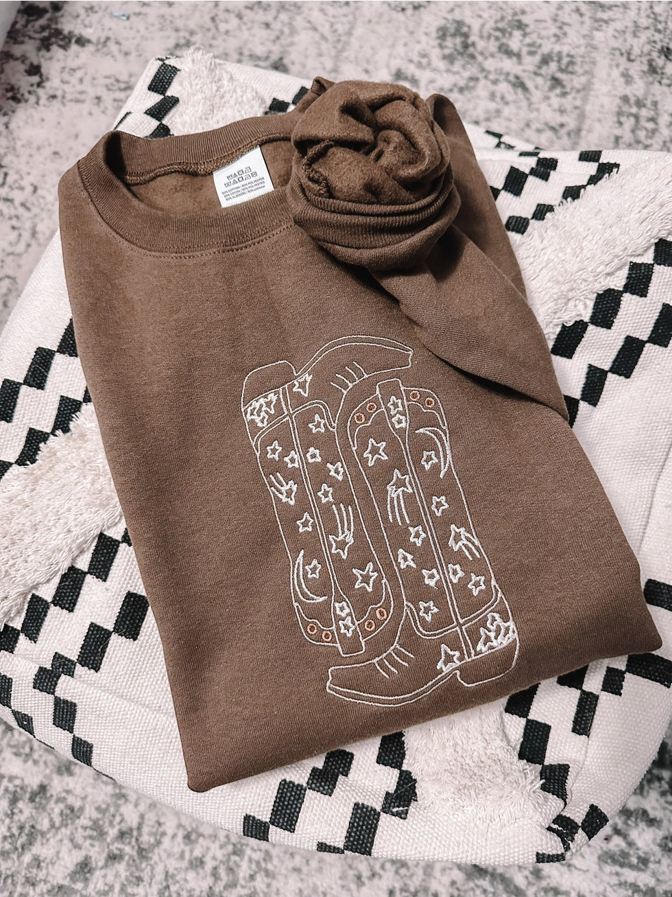 Embroidered Cowboy Boots - Crewneck