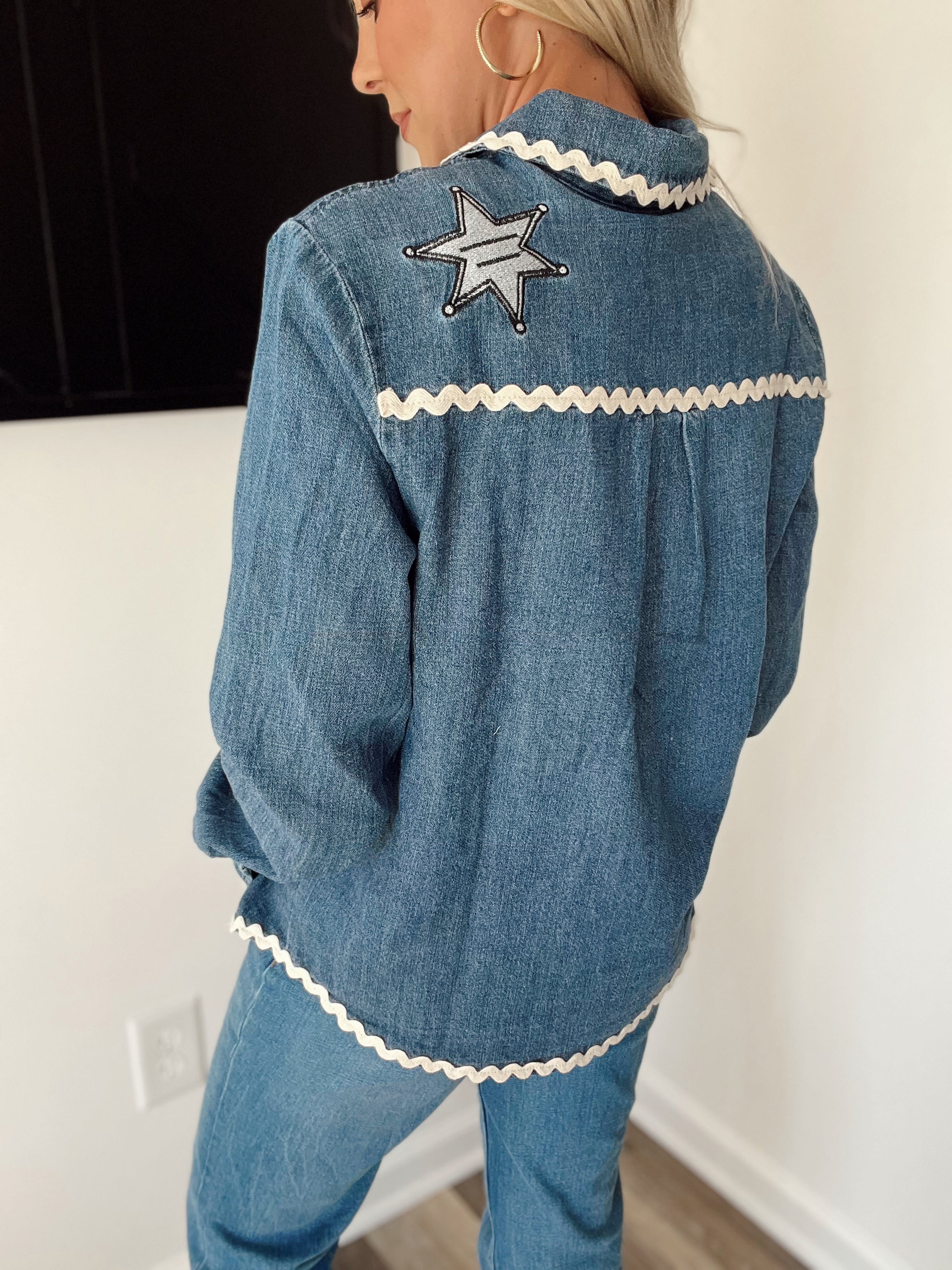 Embroidered Western Denim Top