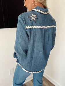 Embroidered Western Denim Top