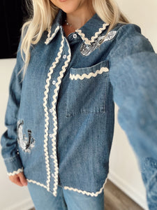 Embroidered Western Denim Top
