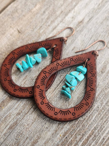 "Cassidy"  Handmade Leather and Turquoise Chip Earrings