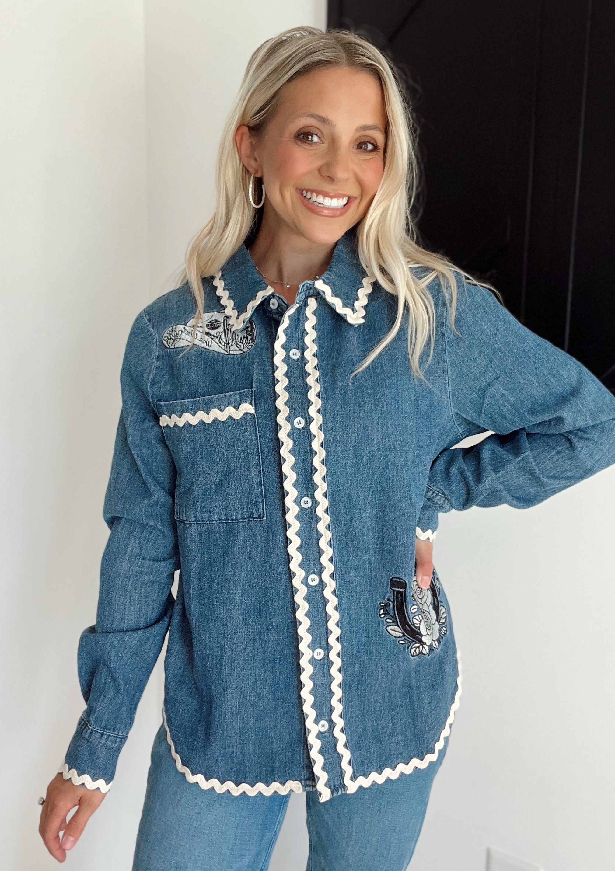Embroidered Western Denim Top