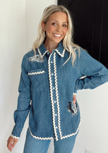 Embroidered Western Denim Top