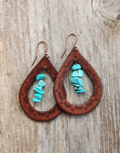 "Cassidy"  Handmade Leather and Turquoise Chip Earrings