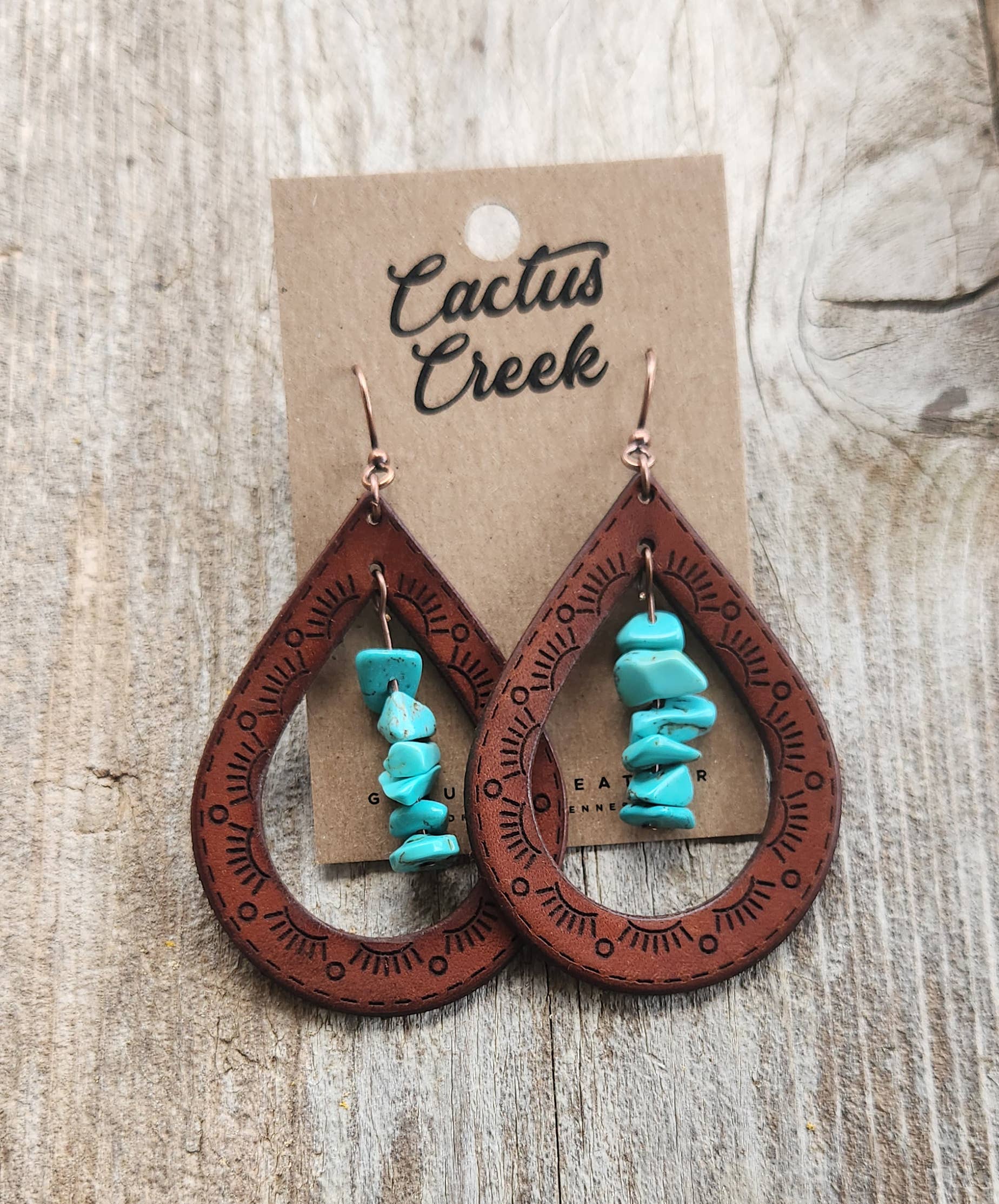 "Cassidy"  Handmade Leather and Turquoise Chip Earrings