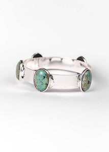 Burnished silver Bangle with 5 Turquoise Oval Stones